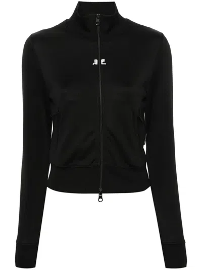 Courrèges Logo-patch Zip-up Sweatshirt In Black