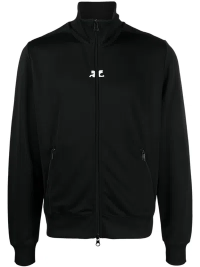 Courrèges Logo-patches Zip-up Sweatshirt In Black