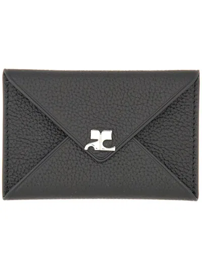 Courrèges Black Ac Stud Grained Leather Card Holder