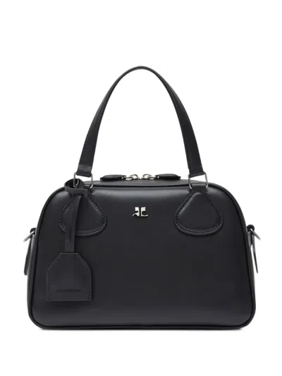 Courrèges Logo Plaque Leather Bowling Bag In Black