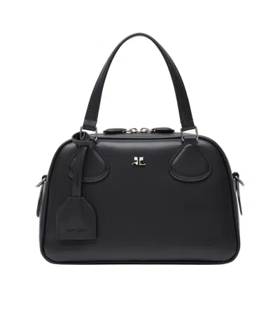 COURRÈGES LOGO PLAQUE LEATHER BOWLING BAG