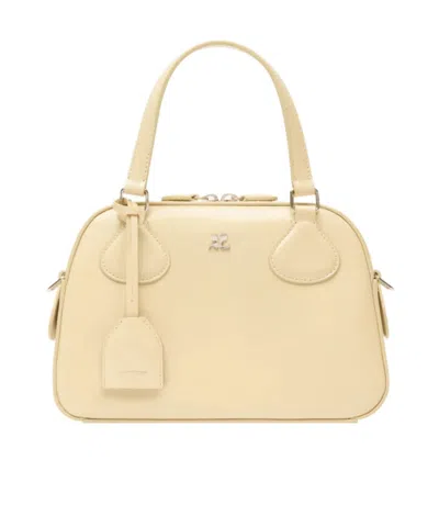 Courrèges Mini Bowling Leather Tote Bag In Neutrals