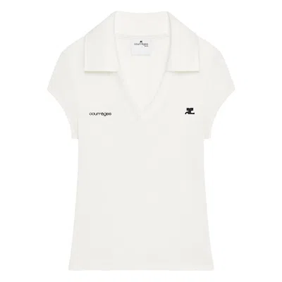 Courrèges Cropped Polo Shirt Collar Short Sleeves V Neck In Animal Print