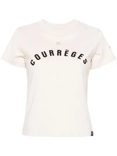Courrèges Ac Straight Printed Grey Cotton T-shirt In White