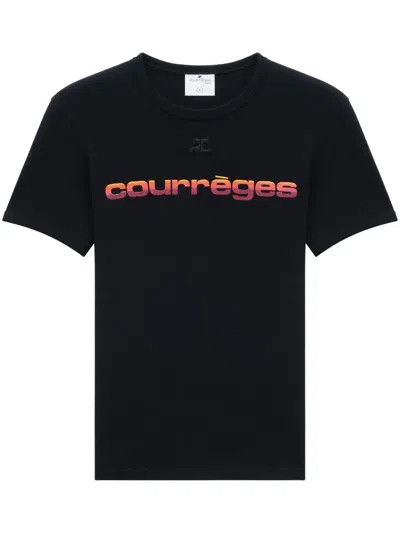 Courrèges Logo Cotton Jersey T-shirt In Black