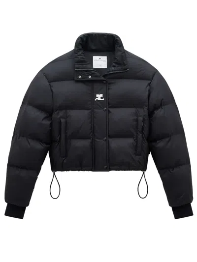 COURRÈGES LOGO-PRINT HIGH-NECK PUFFER JACKET