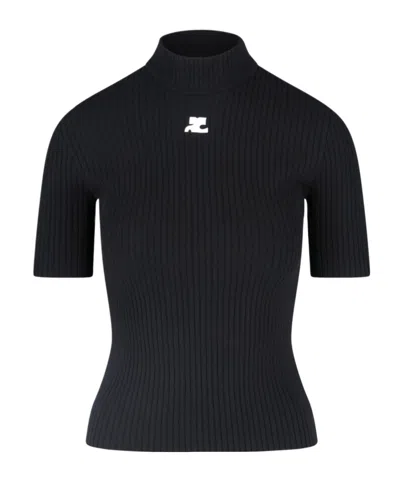 Courrèges Logo-print Knitted Top In Black