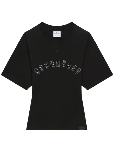 Courrèges Courreges Women Waisted Print Logo T-shirt In Black
