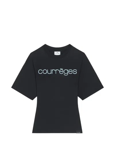 Courrèges Cotton T-shirt With Print In Black