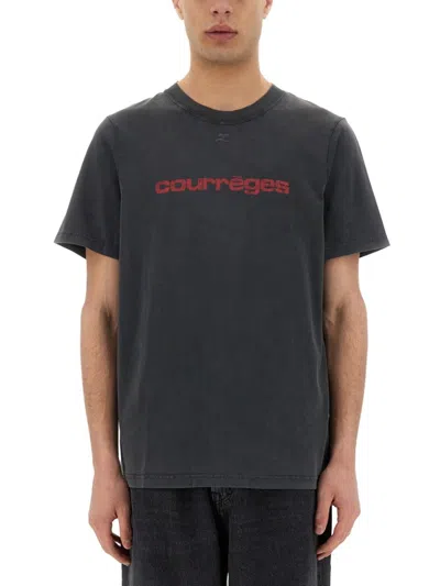Courrèges Courreges Men Logo Print T-shirt In Black