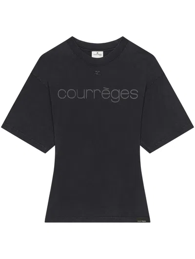 Courrèges Logo Print T-shirt Fitted Minimalist T-shirt In Black