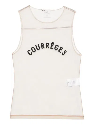 Courrèges Illusion Tulle Sleeveless Round Neck Top In White