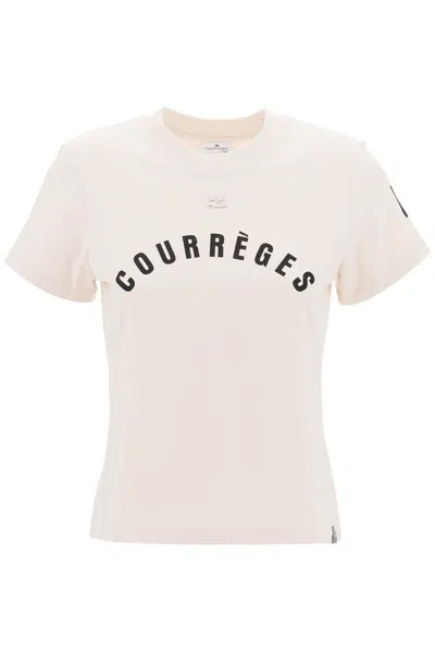 Courrèges Logo Printed Crewneck T-shirt In White