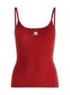 Courrèges Ribbed Texture Spaghetti Straps Top In Red