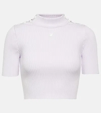 Courrèges Logo Ribbed-knit Crop Top In White