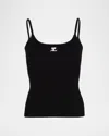 Courrèges Logo Ribbed Knit Tank Top In Black