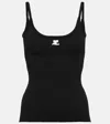 Courrèges Ribbed Spaghetti Strap Top With Elegant Logo Detail And Luxurious Fabric Blend In Black