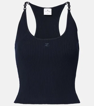 Courrèges Courreges Logo Ribbed-knit Tank Top In Blue