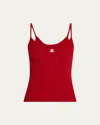 Courrèges Ribbed Texture Spaghetti Straps Top In Navy