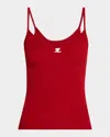 Courrèges Logo Ribbed Knit Tank Top In Red