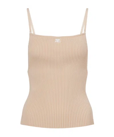 Courrèges Logo Ribbed-knit Tank Top In Nude