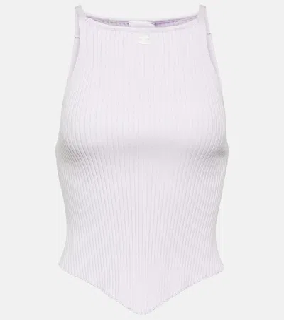 Courrèges Logo Ribbed-knit Tank Top In White