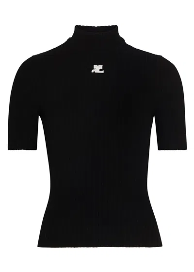 Courrèges Women Black Rib Knit Sweater, Xs Luxury Sweaters & Knitwear For Women Darveys
