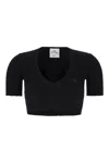 Courrèges Mockneck Rib Knit Cropped Top Women Black In Viscose In Black