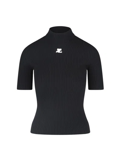 Courrèges Logo Ribbed Top In Black