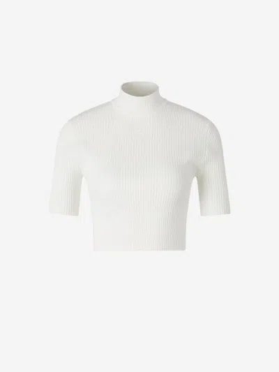 Courrèges White Reedition Short Sleeves Rib Knit Sweater In 0001 Heritage White