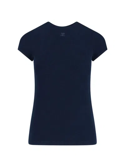 Courrèges Crew Neck Top Short Sleeve Design In Blue