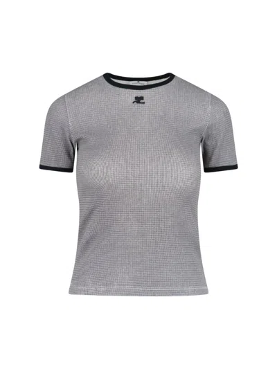Courrèges Courreges Houndstooth Contrast T-shirt For Women In Black