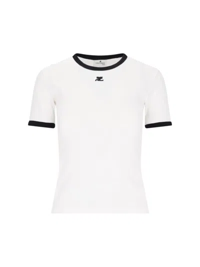 Courrèges Courreges Women Cotton T-shirt With Contrasting Profiles In White