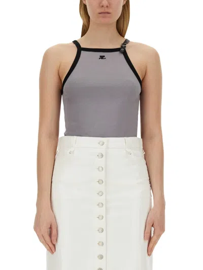 Courrèges Logo Tank Top In Gray