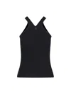 Courrèges Logo Top In Black Stretch Cotton Ribbed Knit In Black