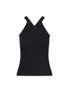 Courrèges Ribbed Tank Top With Zipper On The Neckline In Nero