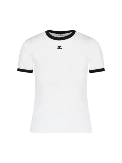 Courrèges Logo Trim Short Sleeve T-shirt In White