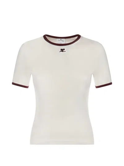 Courrèges Courreges Women Cotton T-shirt With Contrasting Profiles In White