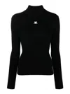 Courrèges Black Reedition Rib Knit Mock Neck Sweater In Black