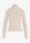 Courrèges Cappuccino Roll Neck Ribbed Jumper In Beige