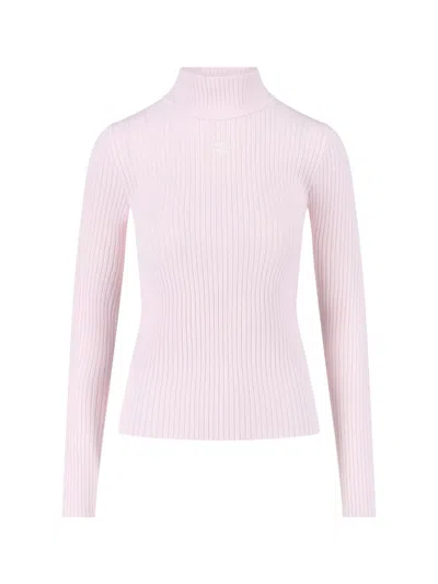 Courrèges Logo Turtleneck Sweater In Pink