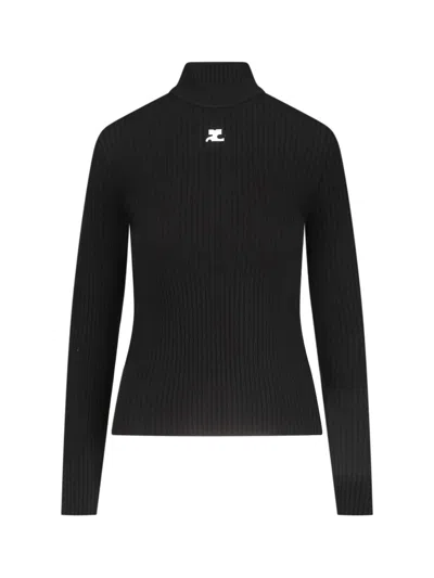 Courrèges Logo Turtleneck Sweater In Black
