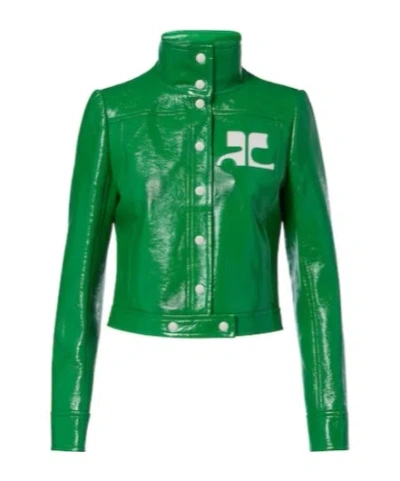 Courrèges Logo Vinyl Cropped Jacket In Green