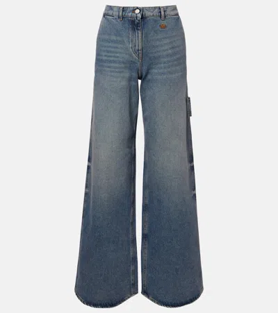 Courrèges Logo Wide-leg Jeans In Blue