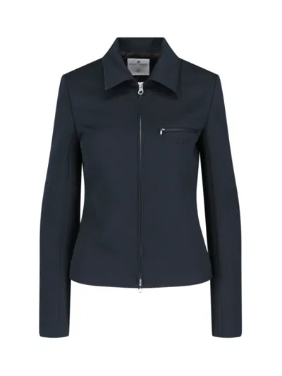 Courrèges Logo Zip Jacket In Blue Fabric In Black