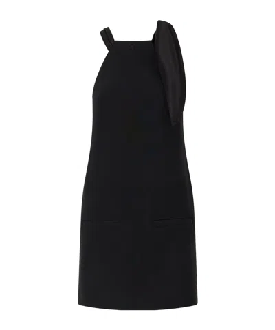 Courrèges Tie-detailed Logo-embroidered Crepe Mini Dress In Black