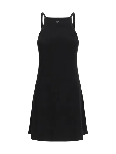 Courrèges Logo-embellished Mini Dress In Black