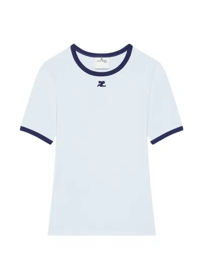 Courrèges Logo-embroidered Contrast-trim T-shirt In Multi