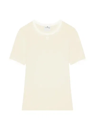 Courrèges Logo-embroidered Contrast-trim T-shirt In Neutral
