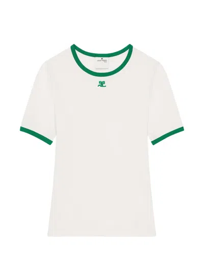 Courrèges Logo-embroidered Contrast-trim T-shirt In White
